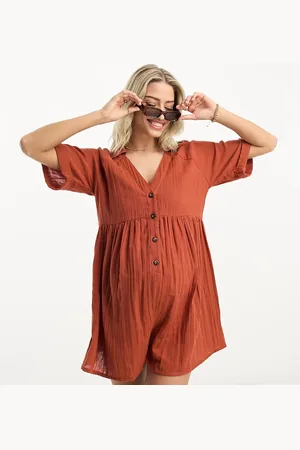 ASOS ASOS DESIGN Maternity crinkle collared smock playsuit in rust