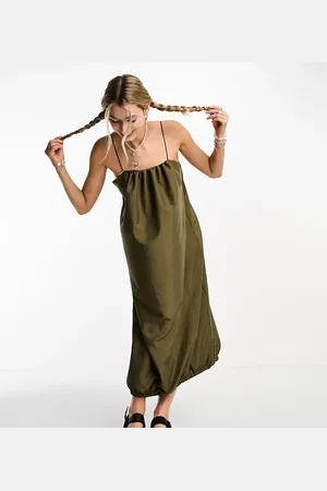 COLLUSION Toggle strappy maxi dress in khaki