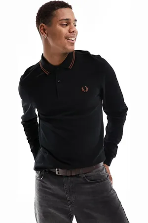 Fred Perry Twin tipped logo polo in black/brown