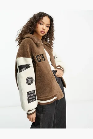 Urban Revivo Slogan graphic teddy bomber jacket in
