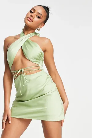 Parallel Lines Cross over cut out satin mini dress in