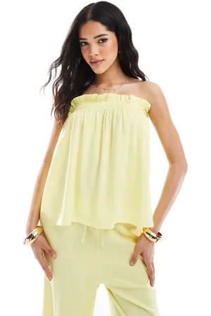 ASOS Linen look ruffle bandeau co-ord top in buttermilk