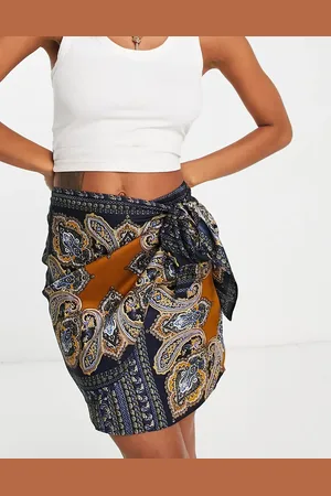 Urban Threads Ruched front tie side mini skirt co-ord in paisley print