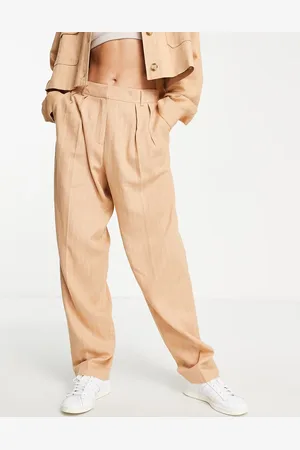 Topshop Linen pinstripe peg trouser in tan