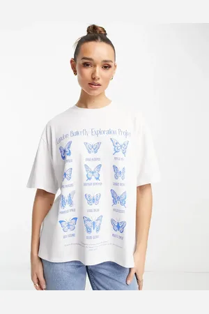 ASOS Oversized heavy weight t-shirt in butterflies graphic in white