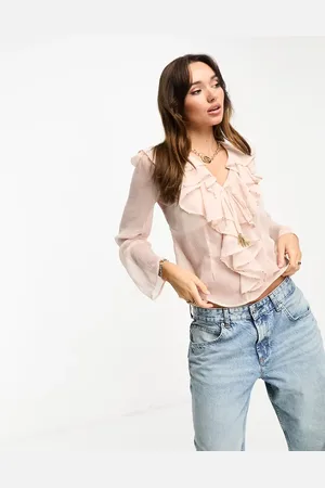 River Island Embellished ruffle blouse in light pink