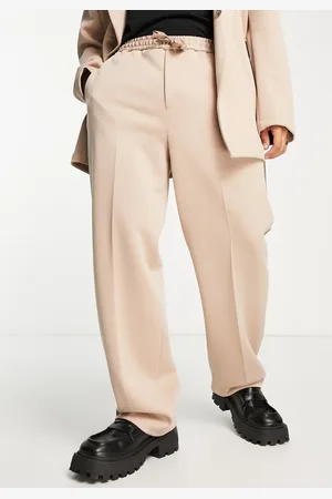 ASOS Wide leg suit trousers in stone twill