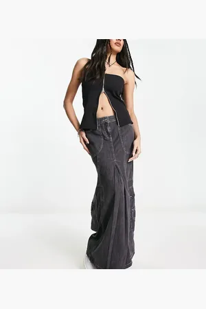 COLLUSION Denim contrast stitch maxi skirt in