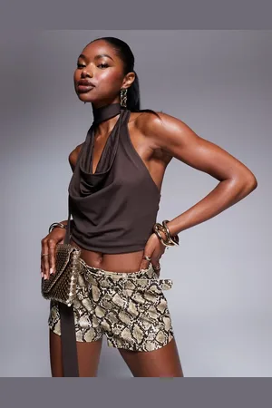 ASOS Draped scarf top with cowl neck in chocolate