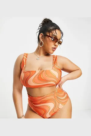 ASOS ASOS DESIGN Curve high waist bikini bottom in swirl print