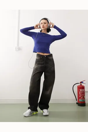 COLLUSION Pointelle scoop neck long sleeve top in