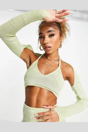 I saw it first Knitted bralet with sleeve detail co-ord in lime