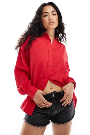 Stradivarius Linen look relaxed shirt in