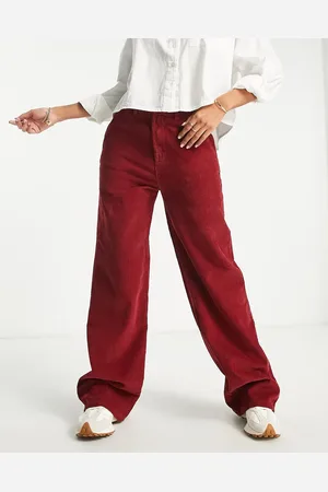 ASOS Cord slouchy dad trouser in burgundy