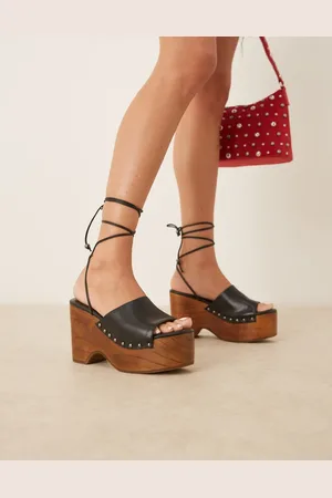 Free People Leather ankle tie platform clogs in