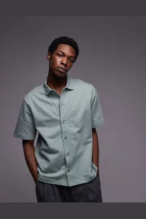 Topman Oversized fit button through jersey shirt in sage