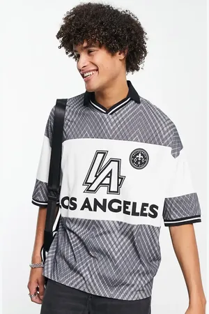 ASOS Oversized polo t-shirt in retro football print in & white