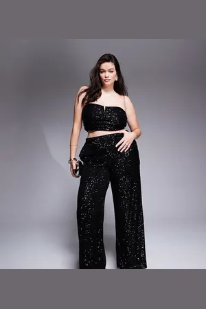 ASOS ASOS DESIGN Curve co-ord sequin wide leg trousers in