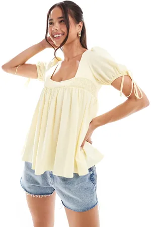 ASOS Linen smock top in butter