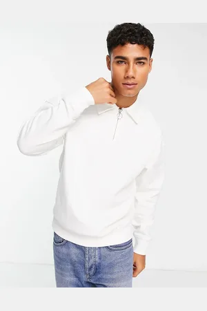 JACK & JONES Originals zip up polo sweatshirt in ecru