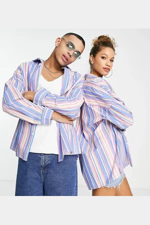 COLLUSION Unisex oversized summer pastel stripe shirt in