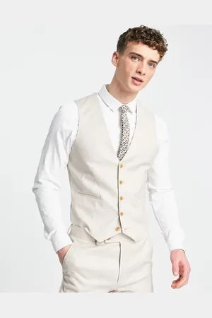 ASOS Skinny linen mix suit waistcoat in stone
