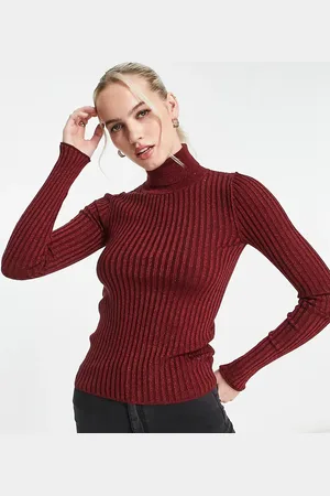 ASOS ASOS DESIGN Tall roll neck jumper in rib in dark metallic yarn