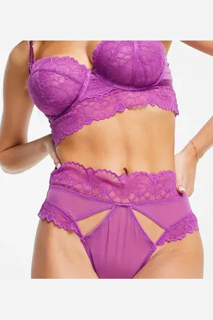 Wolf & Whistle Exclusive lace trim mesh high waist cut out thong in mauve