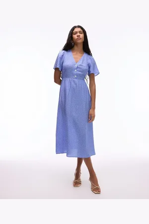 & OTHER STORIES Flutter sleeve midaxi dress in blue and white spot print