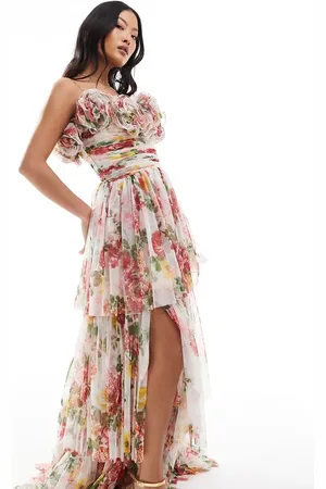 Lace & Beads 3D rose tiered maxi dress in bright floral