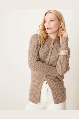 ASOS Crew neck longline cardigan in rib in mocha