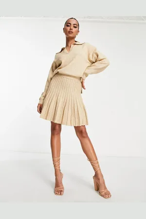 In The Style Knitted pleated skater skirt co-ord in stone