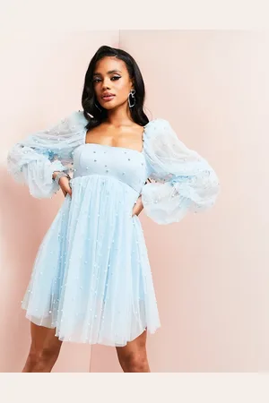 ASOS Tulle baby doll dress with pearl embellishment in