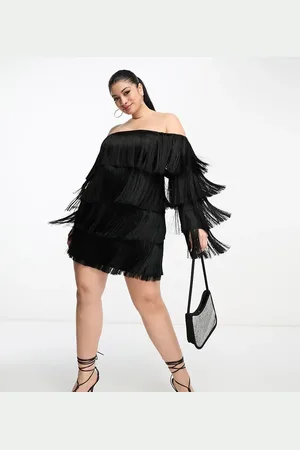 ASOS Curve bardot fringe mini dress in