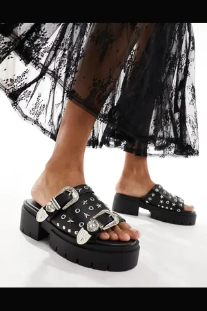 Public Desire Maverick chunky heeled sandal with western hardware in