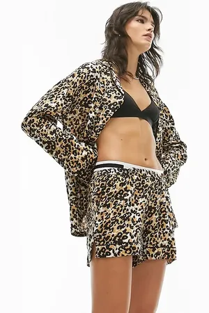 Topshop Leopard print piped shirt and short pyjama set in