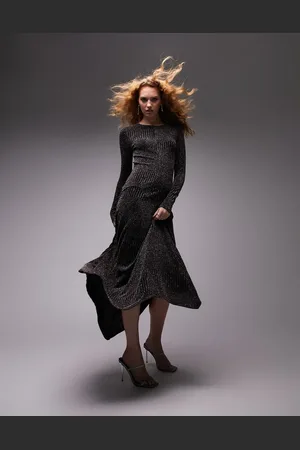 Topshop Long sleeve open back maxi dress in