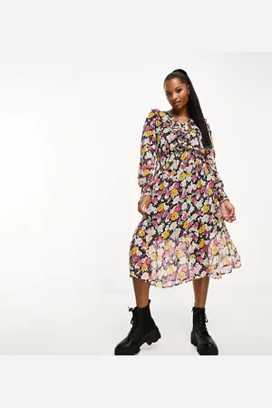 JDY Frill detail midi dress in floral