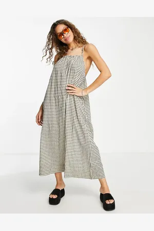 Emory Park Checked maxi smock dress in natural check