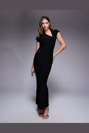 Fashionkilla Double sculpted slinky cap sleeve slit maxi dress in