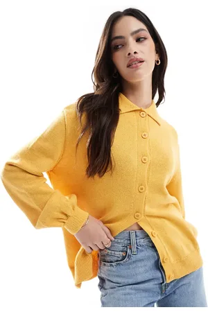 ASOS Balloon sleeve collared cardigan in mustard