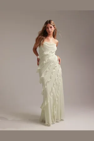 ASOS Bridesmaids ruffle cami bias maxi dress in light
