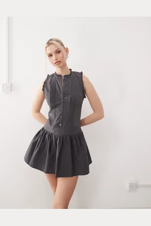 Motel Dayara pintuck mini dress in charcoal