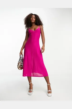 Morgan Knitted midi cami skater dress in hot