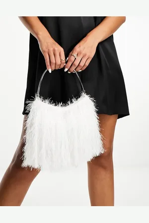 ASOS Faux feather clutch bag with silver handle in