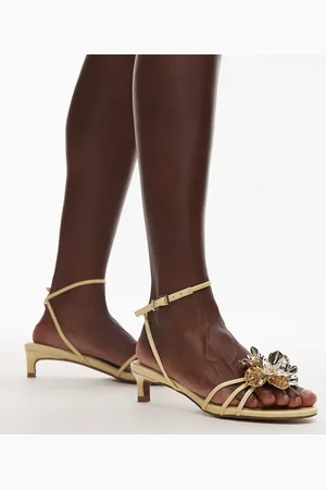 Topshop Inaya kitten heel strappy sandal with gold flower in