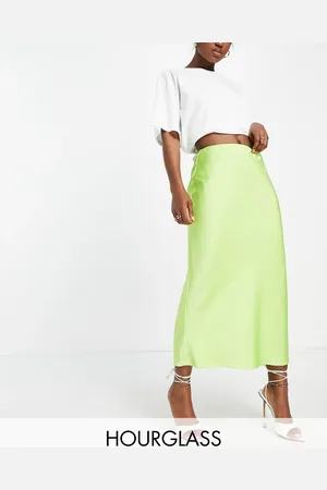 ASOS Hourglass satin bias midi slip skirt in lime