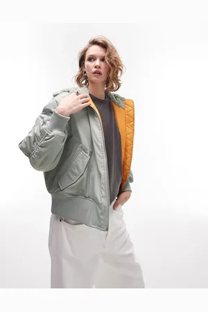 Topshop Hooded borg bomber in sage