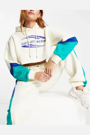 Daisy Street Active logo cropped hoodie in off