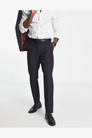 ASOS Slim suit trousers in burgundy blackwatch tartan check